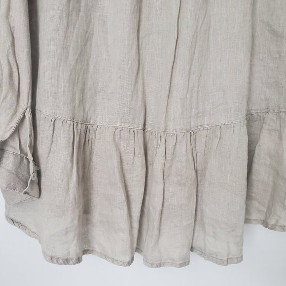 New TAHARI 100% Linen Blouse Women's Plus Size 1X Ruffle Neutral Flowy Loose Fit - Picture 7 of 10
